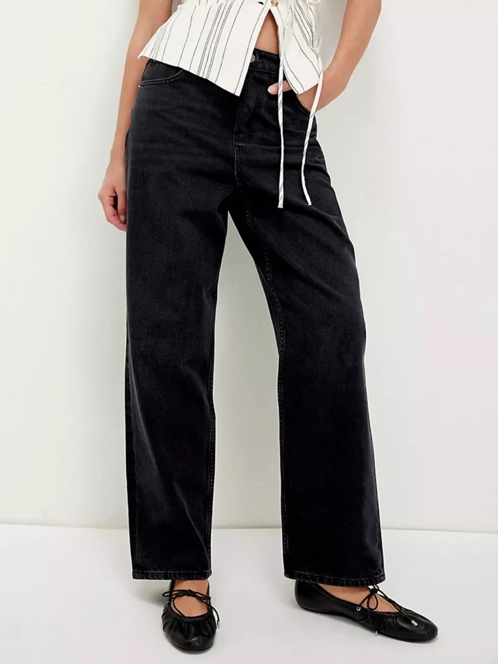 Free People We The Free Cora Slouchy Jeans Black Straight Leg Baggy Denim Sz 26